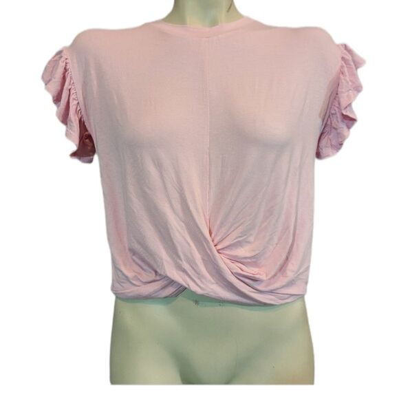 Love, Fire Pink Ruffled Sleeve Knot Front Top Size Medium - Picture 1 of 5